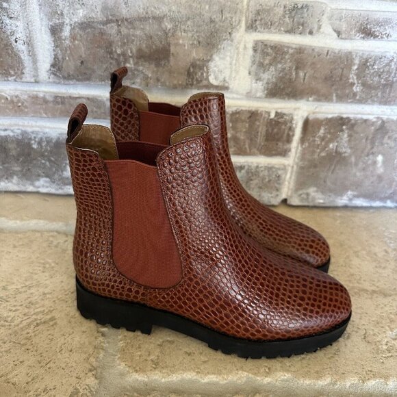 Andre‎ Assous Peggy Chelsea Boot Booties Leather Women Embossed Croc Brown 6.5M - Picture 5 of 13